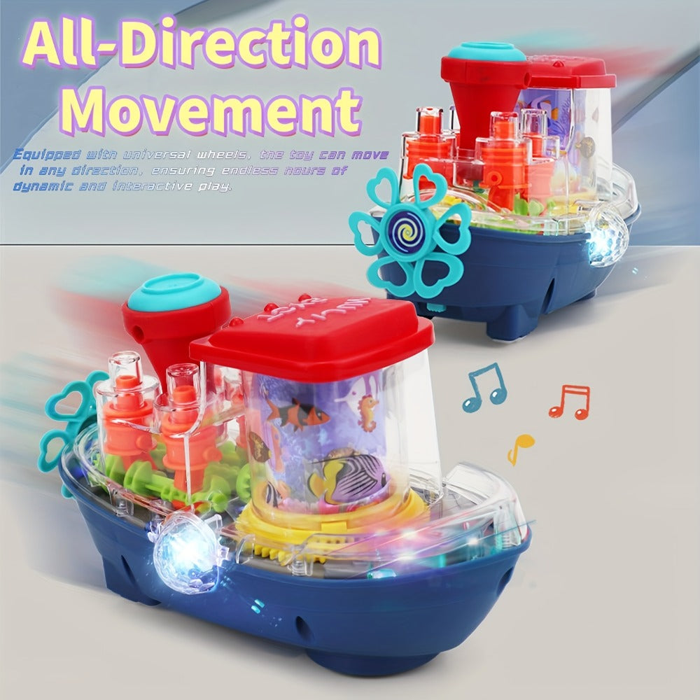 Interactive Sensory Boat Toy for Toddlers 2+ – Underwater Ocean Theme with Fish & Coral, Rotating Scroll Screen & Music, Educational Sensory Stimulation Play Toy for Boys & Girls, Birthday Gift
