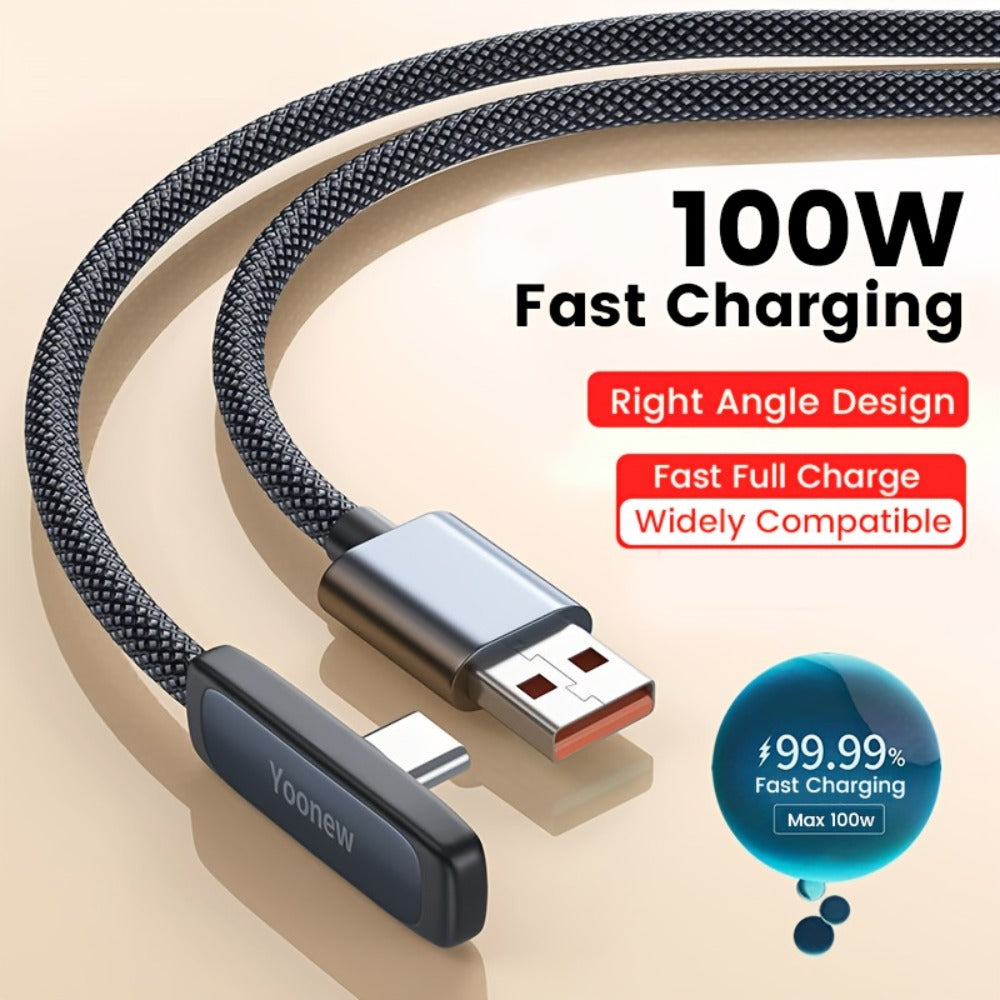 Right Angle 90 Degree USB-C to USB-C Cable 100W PD Fast Charging – Elbow Type-C Charger Cord Oxygen-Free Copper for iPhone 16 15 Samsung Galaxy MacBook Android Laptop | Data Sync Right Angle Charger