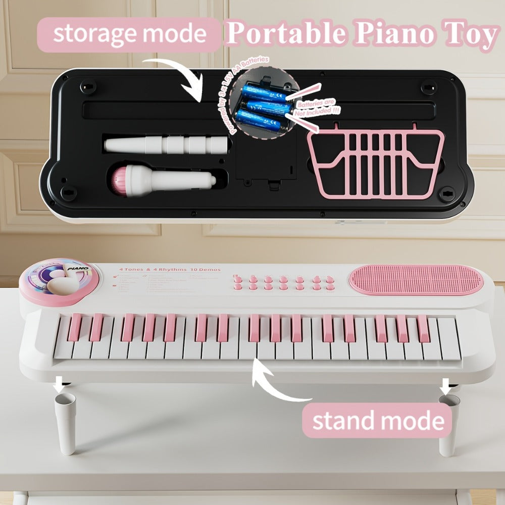 Kids Electronic Keyboard Piano Toy 37-Key White, Multi-Function Beginner Musical Instrument with Microphone, Demo Songs, Rhythms & Lights for Boys Girls Age 3+, USB or AA Battery