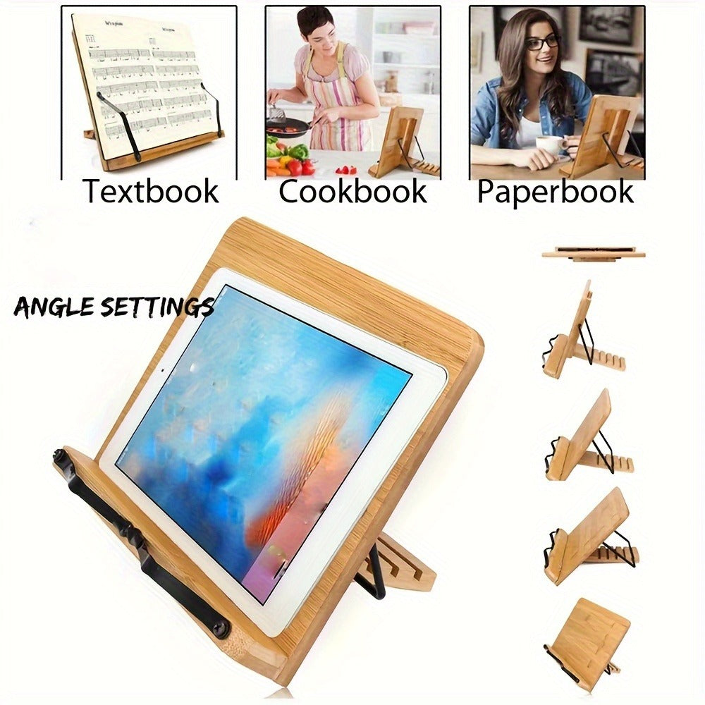Bamboo Book Stand Adjustable Foldable Portable Reading Stand with Page Clips for Cookbook Tablet E-Reader Textbook Sheet Music Desk Holder Lightweight Sturdy 11x7.9in