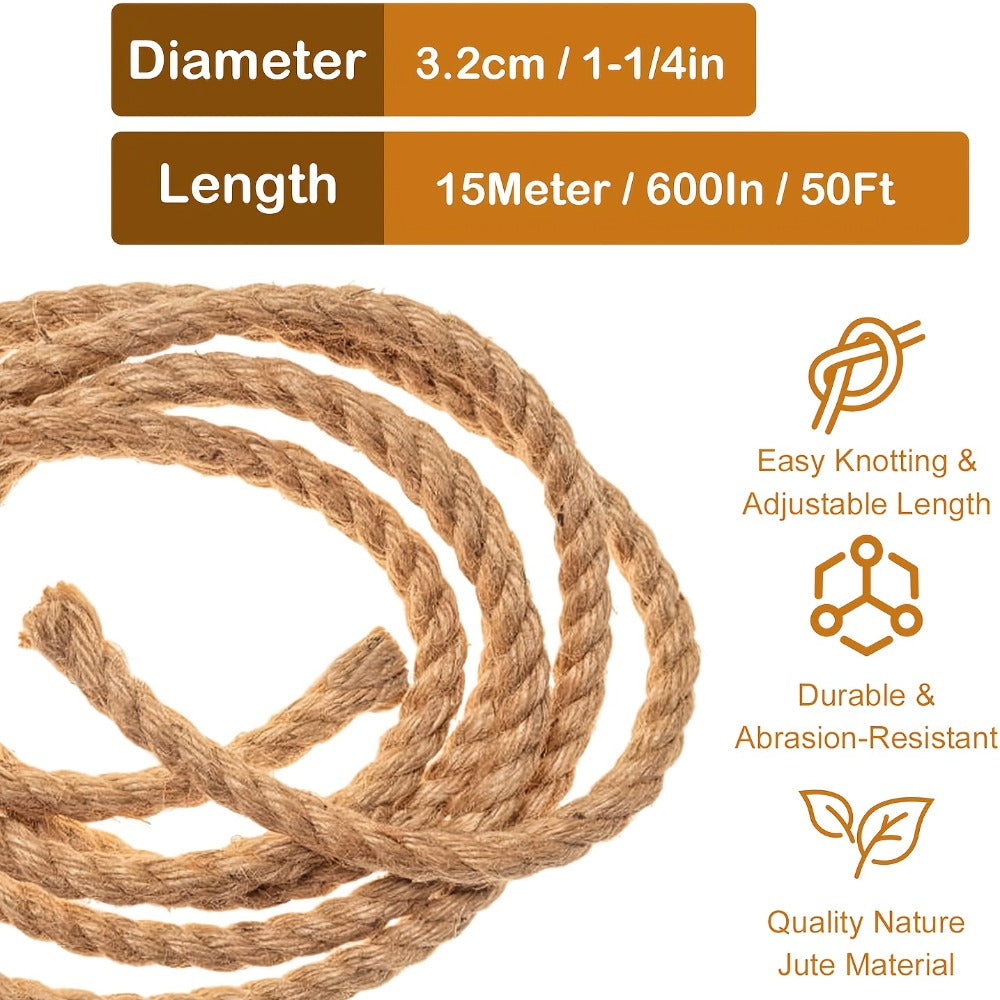 Manila Rope Natural Jute Twisted Hemp Rope – 3/4" 1" 1-1/4" 1.5" Thick Heavy Duty Outdoor Rope for Swing Bed Hammock Railing Crafts Tug of War Landscaping Gardening Bundling Home Decor
