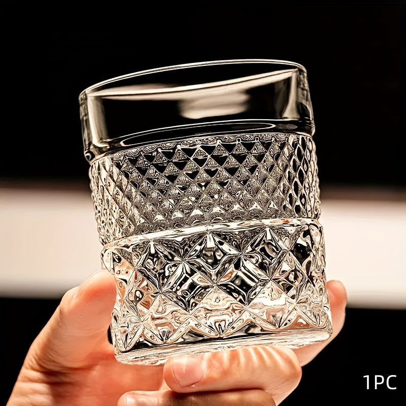 Italian Embossed Whiskey Glass – Handcrafted XO Cocktail Tumbler | Aesthetic Roostertail Bar Beer Water Glass for Home Bar Gifting Party