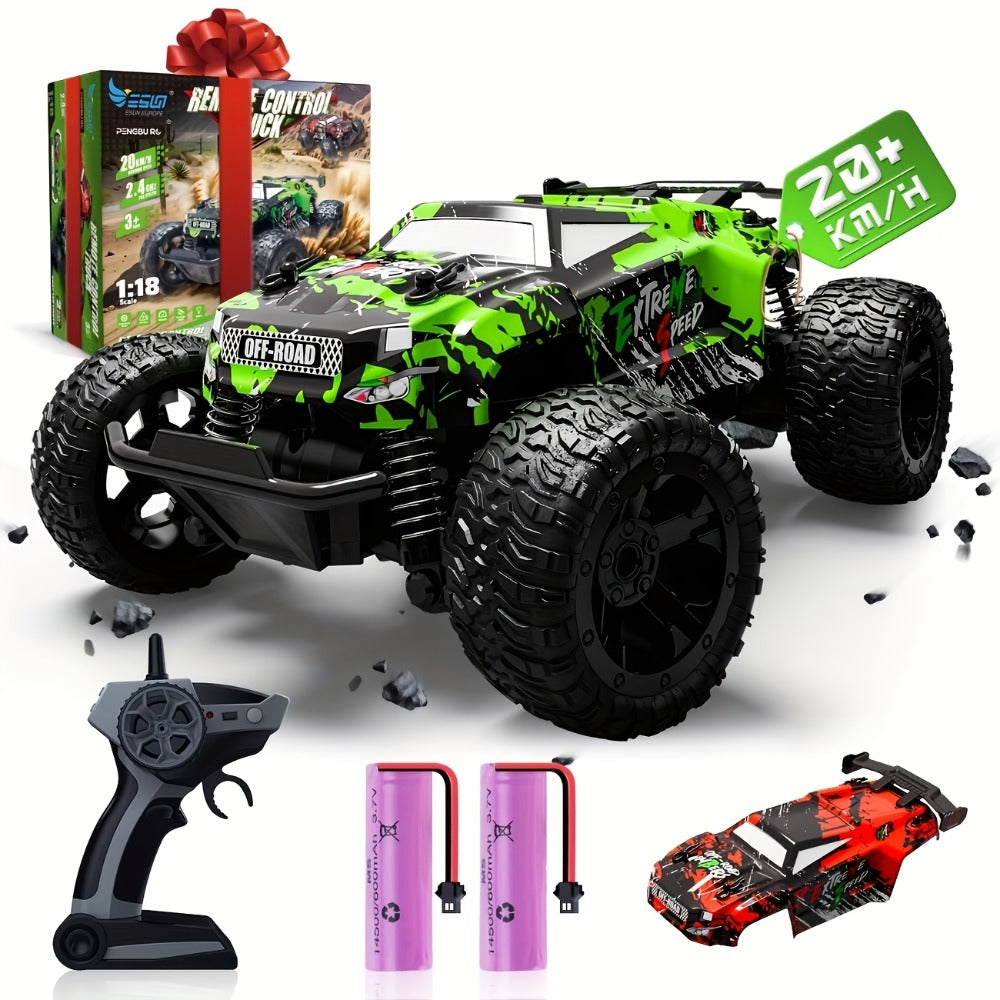 4WD RC Monster Truck with LED Lights, All-Terrain Remote Control Off-Road Car for Kids