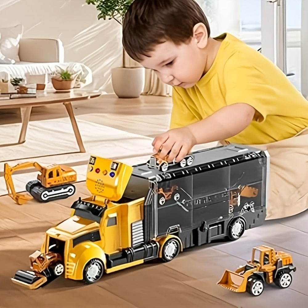 7-in-1 Diecast Construction Truck Toy Set with Excavator and Bulldozer
