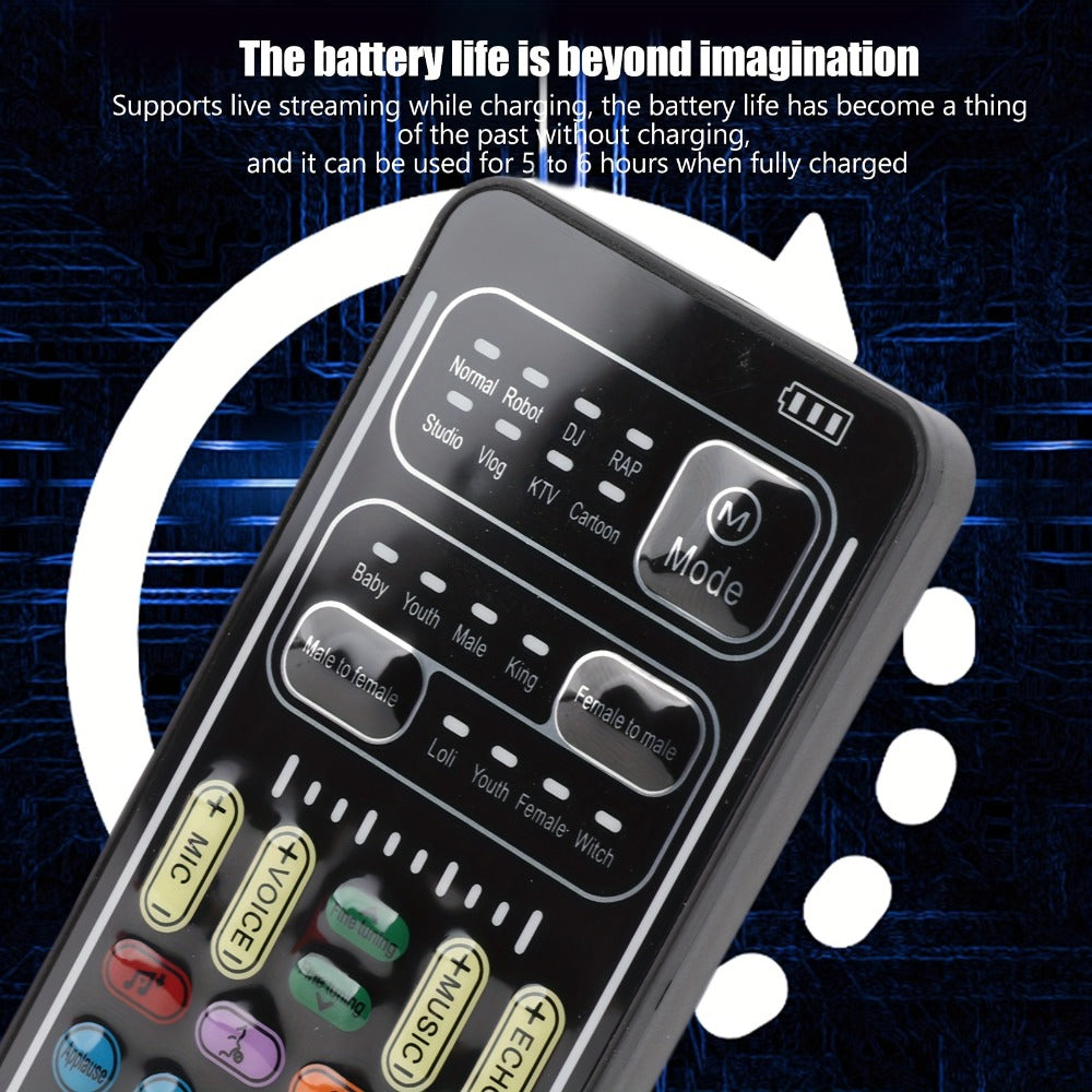 Voice Changer Sound Card with 8 Voice Effects & LED Lights – Portable Live Sound Board for PS4, PS5, Xbox, PC, Phone, Laptop, Tablet | Male to Female, Gaming & Streaming Voice Modulator