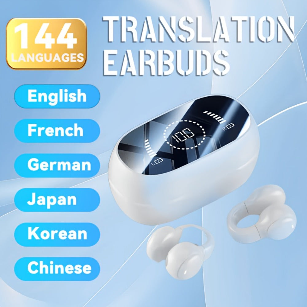 Open-Ear AI Translation Earbuds 144 Languages Real-Time Translator, Wireless Translator Headphones USB-C Charging, Compatible with Tablet & Smartphone, for Travel Business International Communication