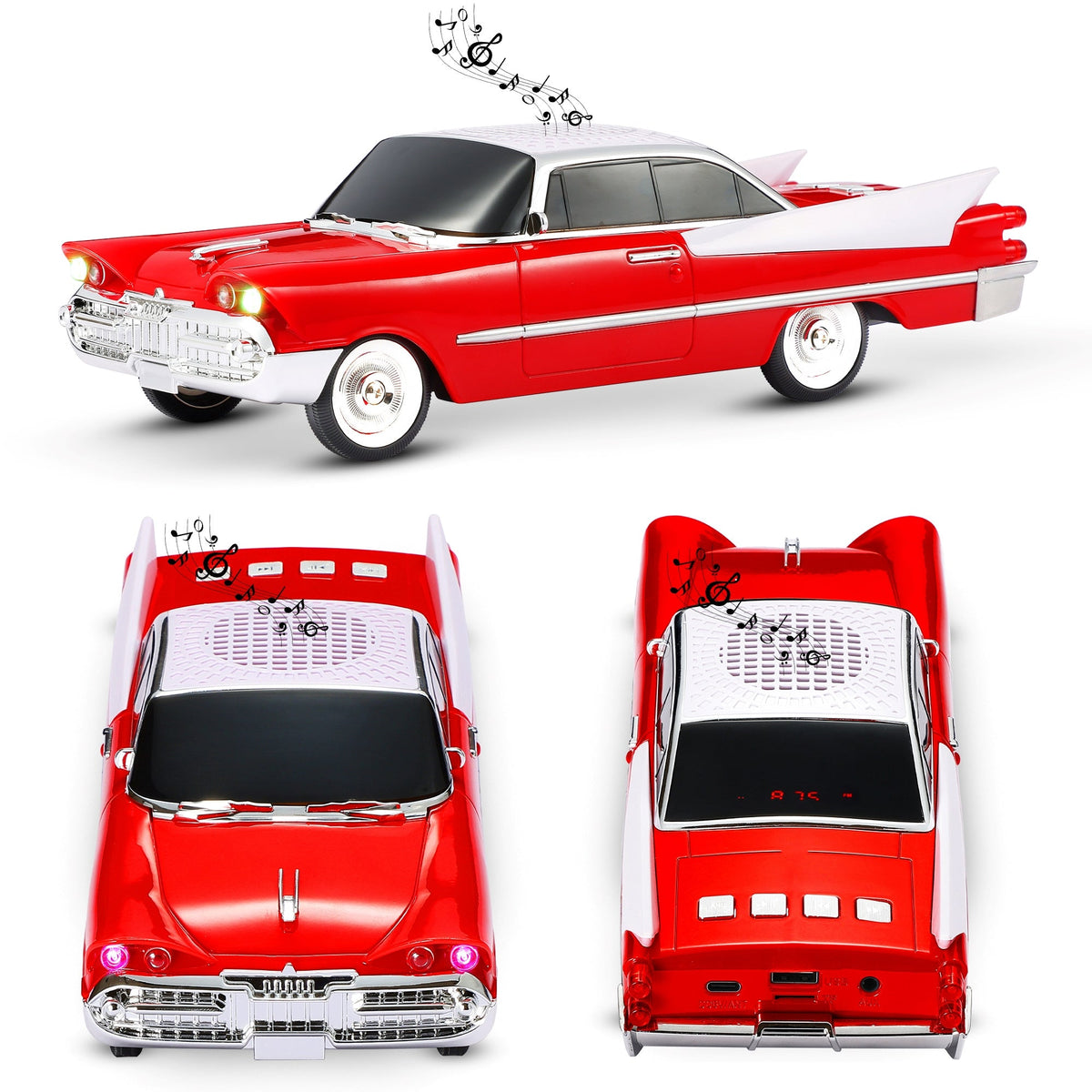 Retro Car Bluetooth Speaker with LED Headlights & Taillights, Fuzix WS-1965 Wireless Portable Stereo Speaker, AUX/USB/TF/FM Radio, Built-in Mic, Rechargeable Battery, Gift for Car Enthusiasts