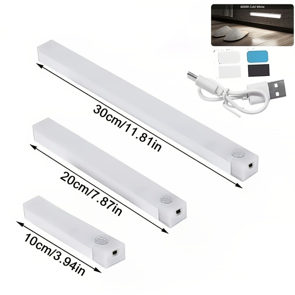 Rechargeable Motion Sensor LED Night Light 6 Pack - 400mAh USB, 3 Brightness Levels, Wireless Stick-On Bar for Cabinet, Stair, Bedroom, Kitchen & Hallway (3.94" / 7.87" / 11.8", 3 or 6 Pack)