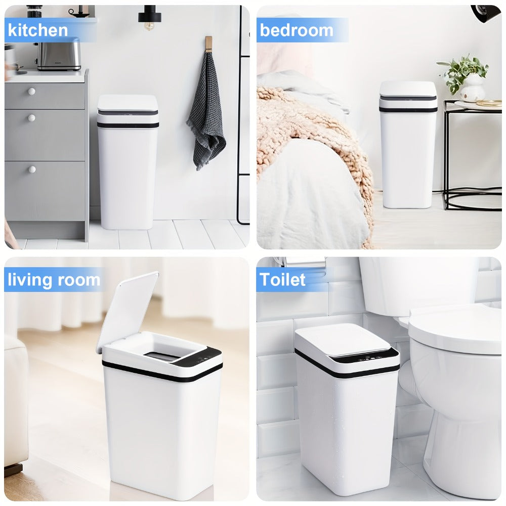 Motion Sensor Trash Can 2-Pack – 2.8 Gallon Touchless Automatic Slim Garbage Can with Auto Lid, Hands-Free Infrared Sensor Waste Basket for Bathroom Bedroom Office | White & Black