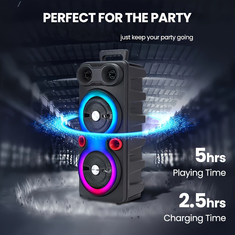 Dual 8.5" Subwoofer Party Speaker 6000W with RGB Lights | Portable Wireless Bluetooth 5.0, TWS Stereo Pairing, FM Radio, Built-in Mic, USB Rechargeable – Outdoor & Indoor Party Boombox