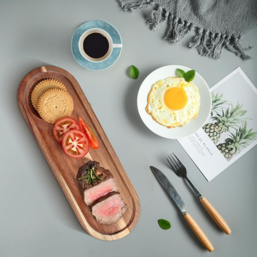Wood Serving Tray Set – Oval Wooden Charcuterie Boards & Serving Platters for Cheese, Snacks, Bread, Fruit & Appetizers – Party, Buffet, Barbecue & Kitchen Decor