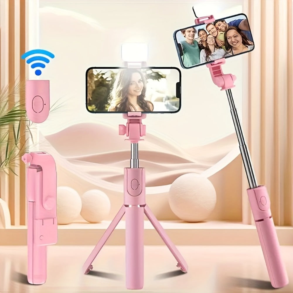Ring Fill Light Selfie Stick Tripod with Wireless Remote – Expandable 360° Rotation Phone Stand for iPhone Android, Live Streaming Vlogging Travel Hiking Outdoor Photography, Portable LED Selfie Stick