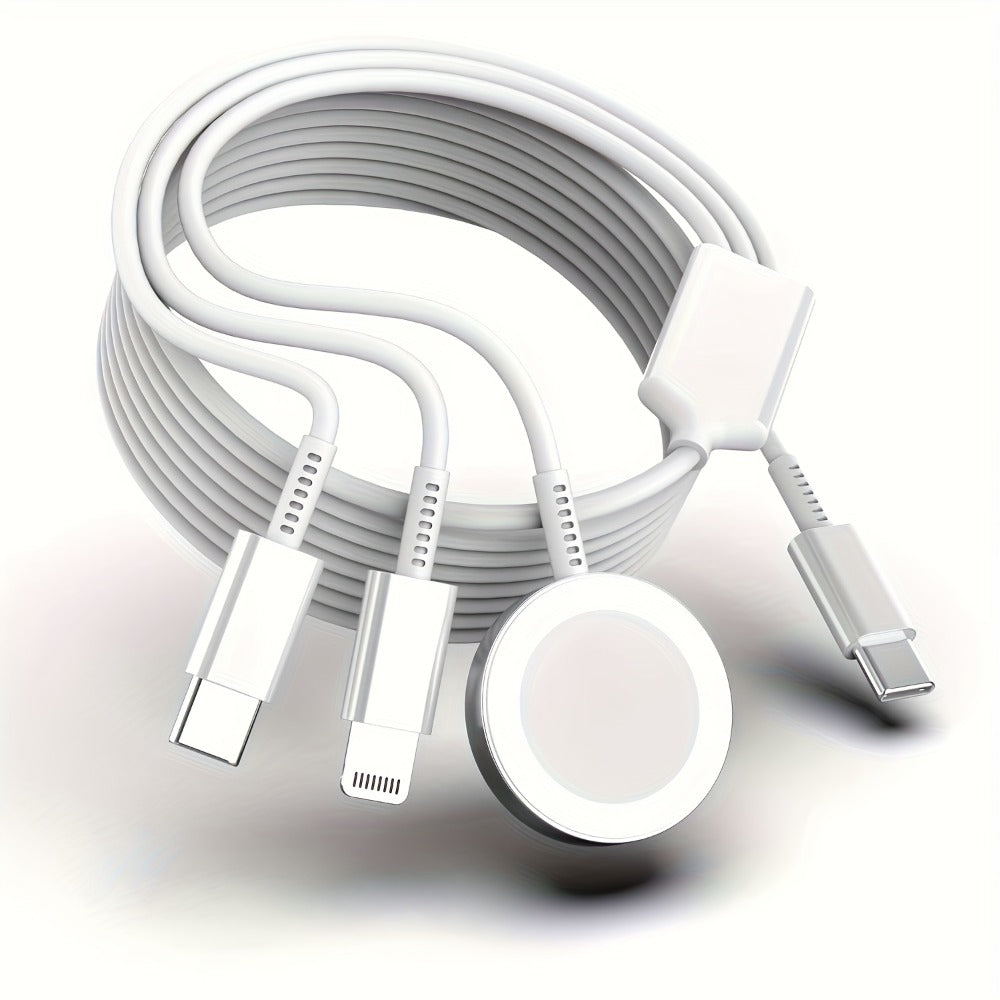 3-in-1 Charger Cable Apple Watch iPhone 6ft USB-C Multi Charging Compatible Series 10 9 8 7 6 5 4 3 Ultra 2 SE iPhone 15 14 13 – Travel Charger White Pink 2-Pack