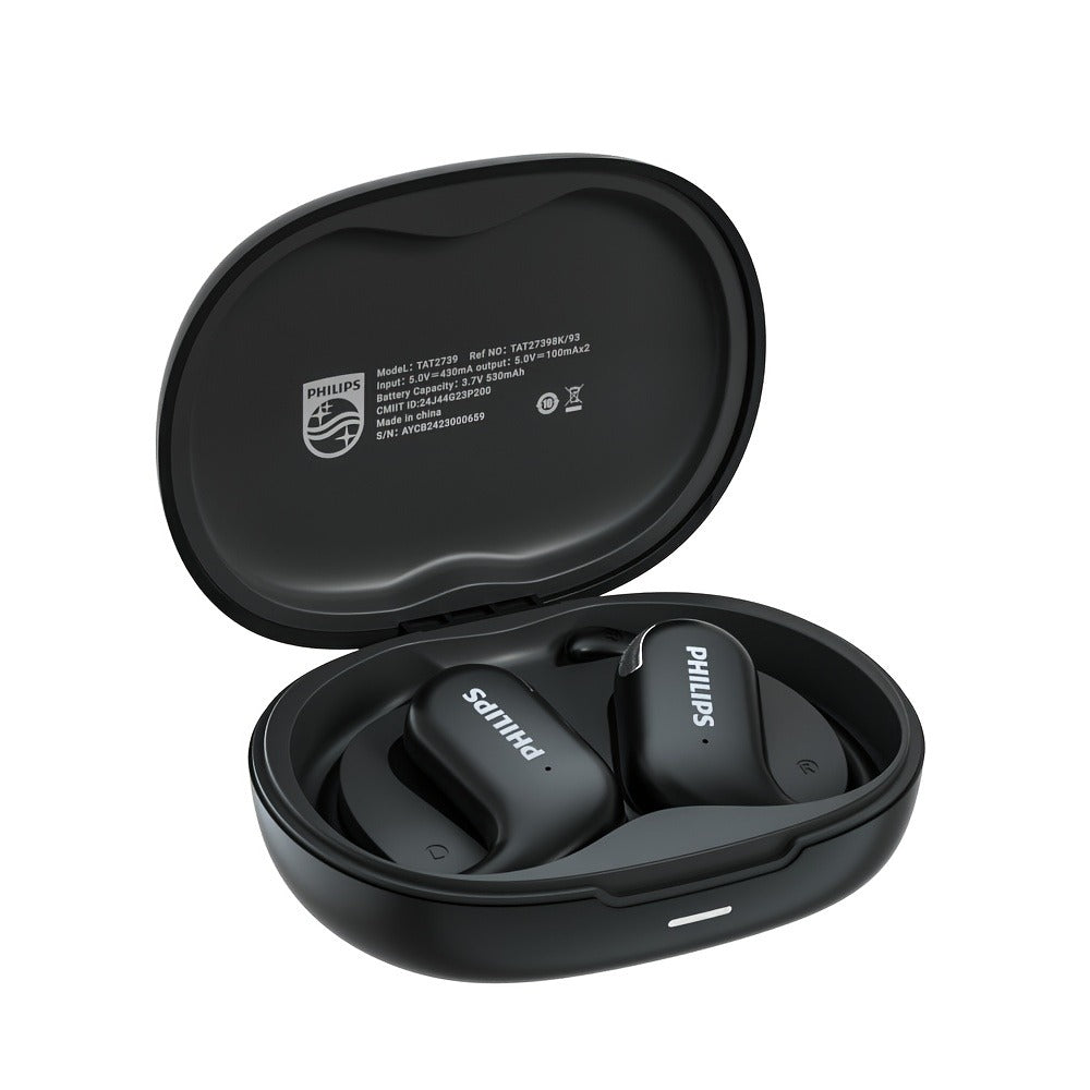 Philips TAT2739 Open Air Earbuds Wireless Bluetooth 5.3 Ear Hook Headphones with Wireless Charging Case – Non In-Ear Open-Back Design, Type-C, Tech Gift for Men Women