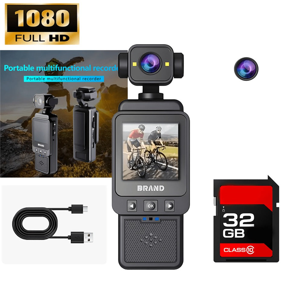 Action Camera 10180P with 360° Rotating Lens, Lightweight 150g Wearable Vlog Camera with 32G Card Option – Pocket-Sized Rechargeable Cam for Vlogging, Sports & Outdoor Adventures