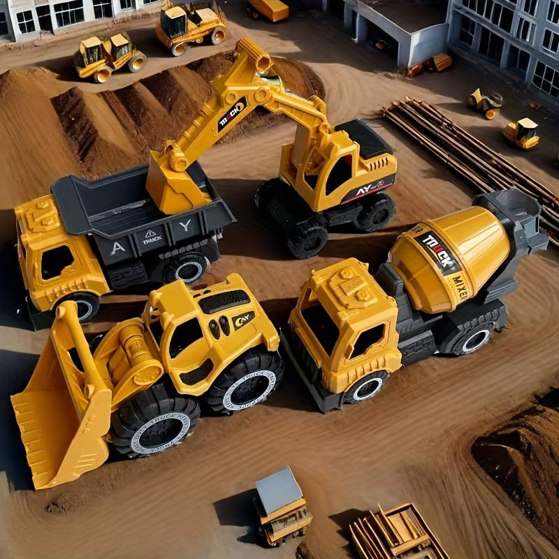 Construction Vehicle Toy Set for Kids – 4PCS Large Shatterproof Excavator, Mixer, Dump Truck & Bulldozer Engineering Cars, Push & Pull-Back Toy Trucks for Toddlers Ages 2+, Birthday Gift for Boys