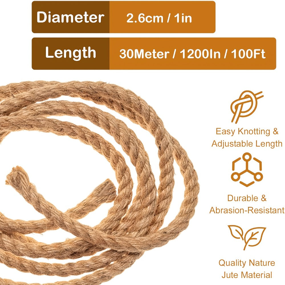 Manila Rope Natural Jute Twisted Hemp Rope – 3/4" 1" 1-1/4" 1.5" Thick Heavy Duty Outdoor Rope for Swing Bed Hammock Railing Crafts Tug of War Landscaping Gardening Bundling Home Decor