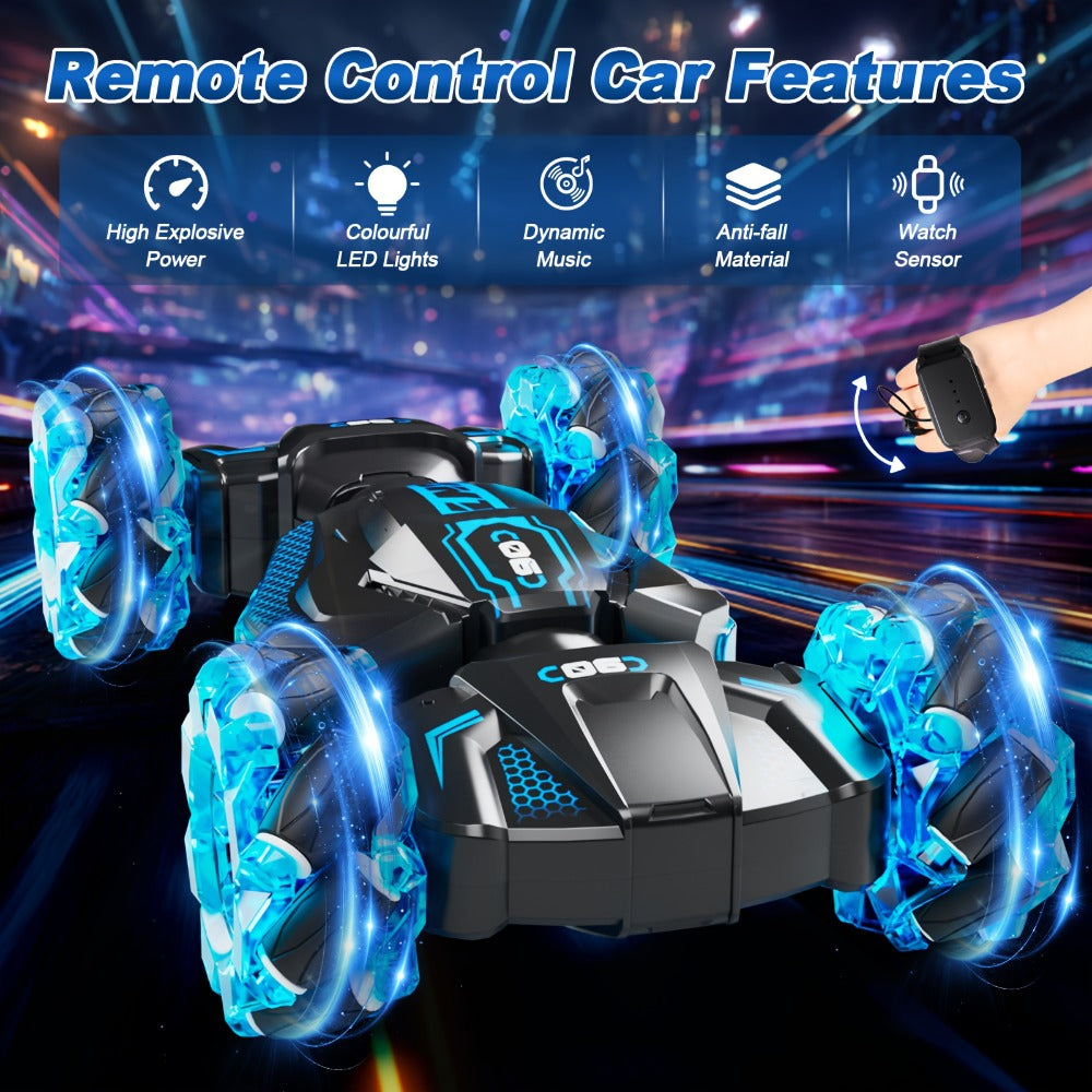1:24 8WD RC Stunt Car with Dual Remote Control, LED Lights, and 28 km/h Speed
