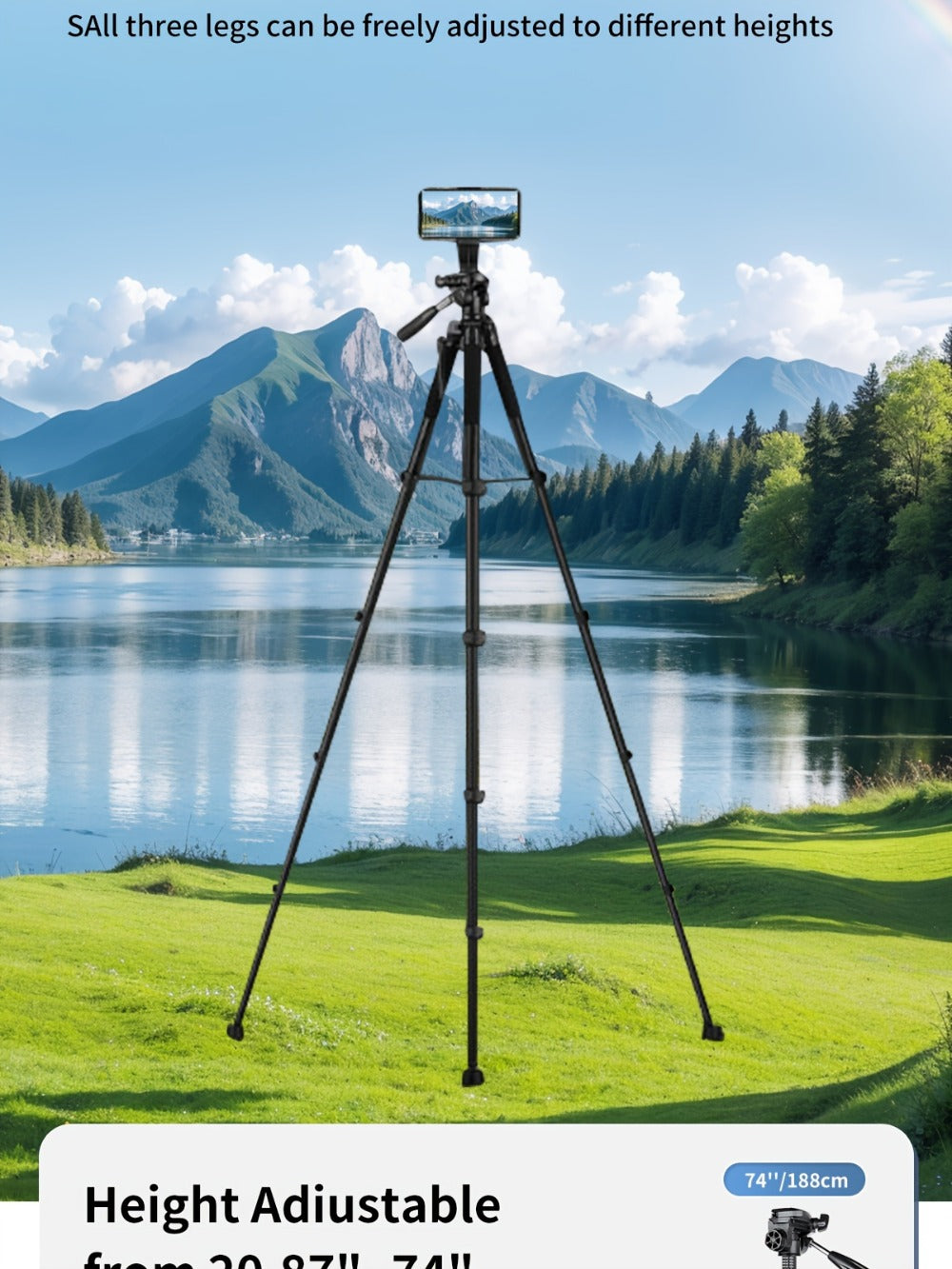 Heavy Duty Aluminum Tripod 74 Inch Red 3-Section, ALEiMON 188cm 14lb Capacity Adjustable Camera Stand with Tote Bag for DSLR, Mirrorless, Smartphone, Projector & Outdoor Photography