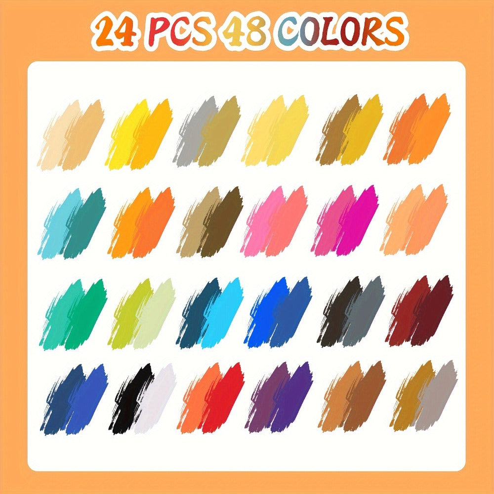 Double-Ended Acrylic Paint Pens 48 72 Colors Bulk Pack – Waterproof Dual Tip Markers for Rock Painting Fabric Metal Glass Wood Canvas Ceramics Eggs Pumpkins Artist Crafter Gift