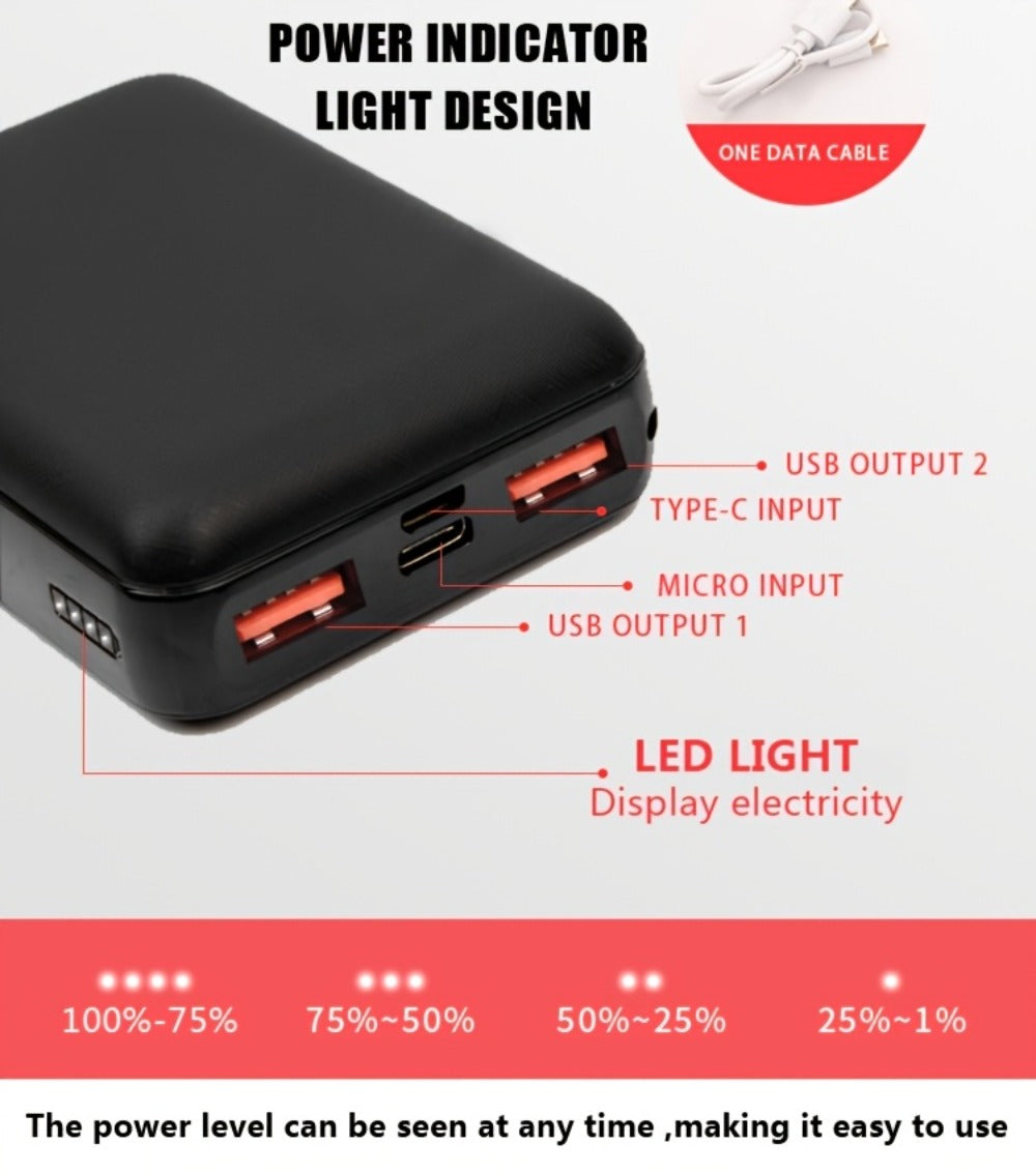 Dual USB Output Power Bank 10000mAh 5V 3A Polymer Lithium Rechargeable Battery Pack for Heated Clothing Heated Jacket Vest Hoodie Pants USB-C Micro Input LED Indicator Compact Portable Charger