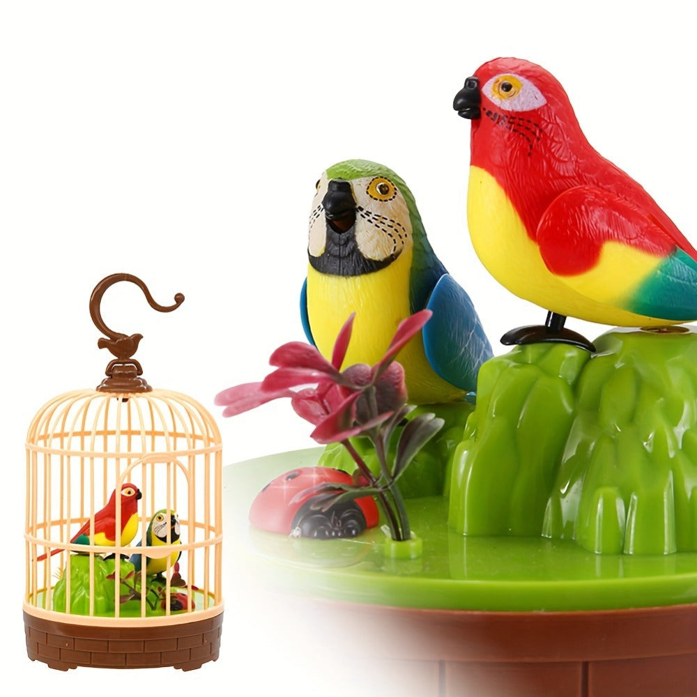 Mini Voice-Activated Birdcage Toy – Chirping & Wing-Fluttering Parrot, Interactive Sound-Responsive Animal Toy, Battery Powered, Birthday Christmas Gift for Kids Boys Girls