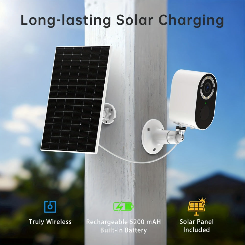 2K Solar Security Camera Outdoor Waterproof with Human Figure Alarm, Color Night Vision, 2-Way Audio, Low-Power WiFi Monitoring – Indoor Outdoor Pet Baby Surveillance Camera, 2.4G Wi-Fi