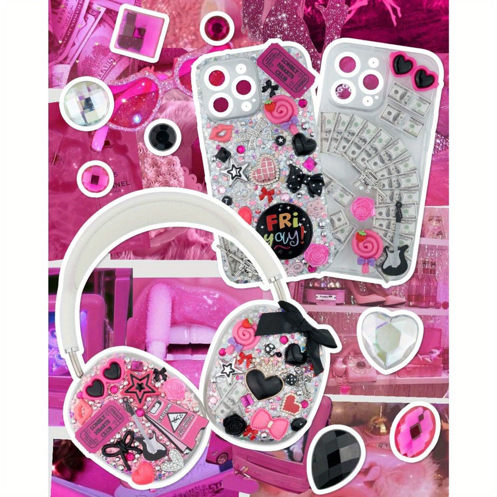 1050pcs Junk Case Charms Kit Kawaii DIY Phone Case Decoration – Bow Charms Letter Beads Flatback Pearls Rhinestones Resin Alloy Coquette Y2K Aesthetic Decor for Teen Girls – Nail Art Craft Supplies