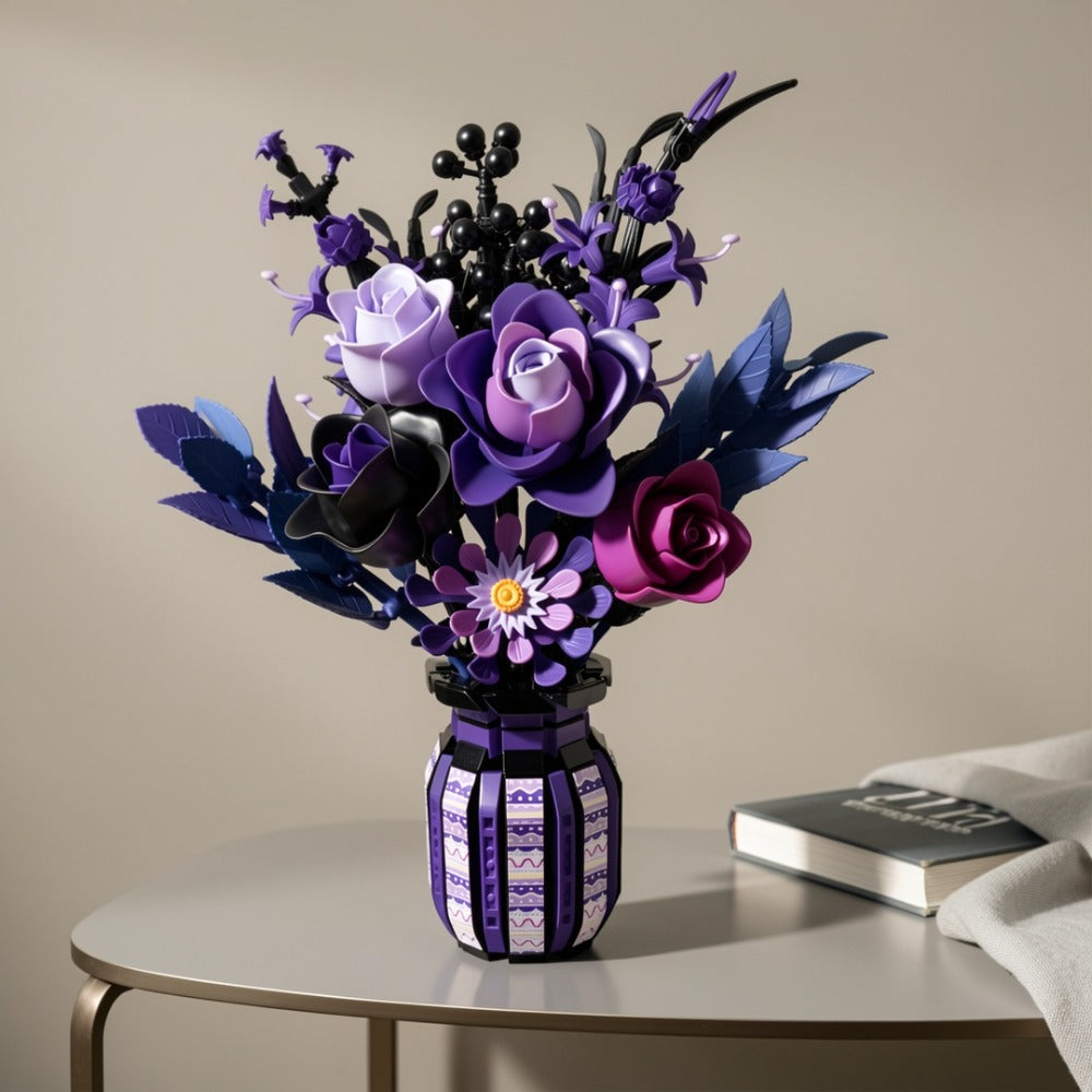 Gothic Flower Bouquet Building Block Set, 1,218-Piece DIY Vase Kit