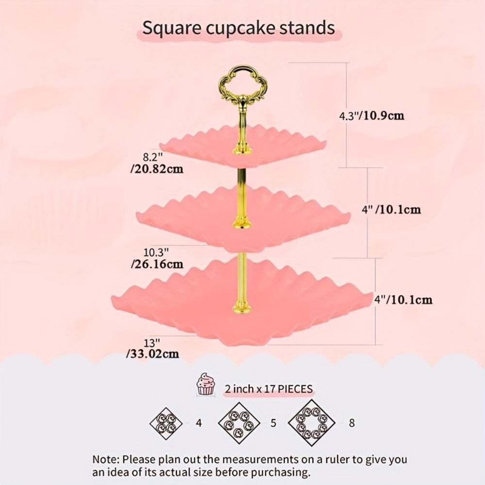 Cake Stand Set 5 Piece – 2 Square Three-Tier Cupcake Stands & 3 Appetizer Trays for Birthday, Baby Shower, Bridal Shower, Christmas, Halloween Party Dessert Display