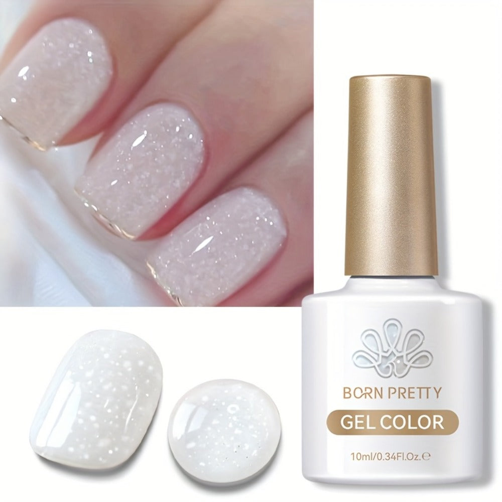 Snow Jelly Shimmer Gel Nail Polish 2pcs BORN PRETTY Semi-Permanent Soak-Off LED UV Gel Varnish Nude Pink White Glitter Long-Lasting Chip-Resistant Salon-Quality Manicure 0.34oz Each
