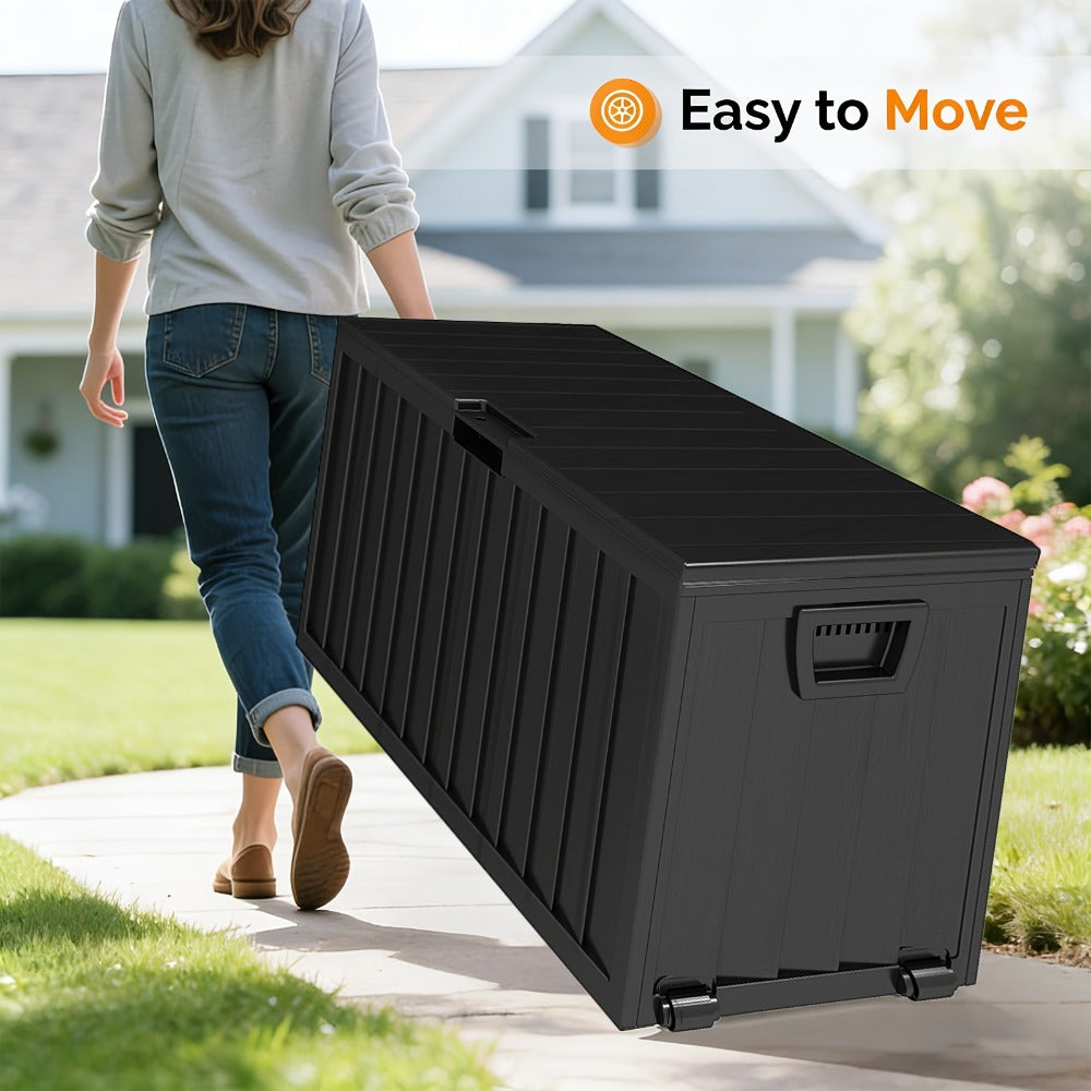 75 Gallon Outdoor Storage Box Waterproof Deck Box with Handles & Wheels – Large Patio Storage Cabinet for Pool Accessories, Garden Tools & Outdoor Furniture | Easy Assembly Lockable Deck Storage Chest