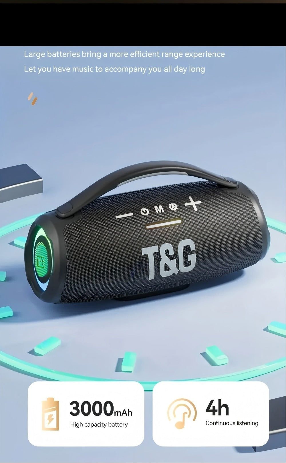 TG418 Bluetooth Wireless Speaker 3000mAh, LED Flash Lights, EQ Settings, Type-C Charging, TF Card USB AUX Compatible, Loud Portable Speaker for Mobile Phones Tablets Computers Outdoor & Home Use