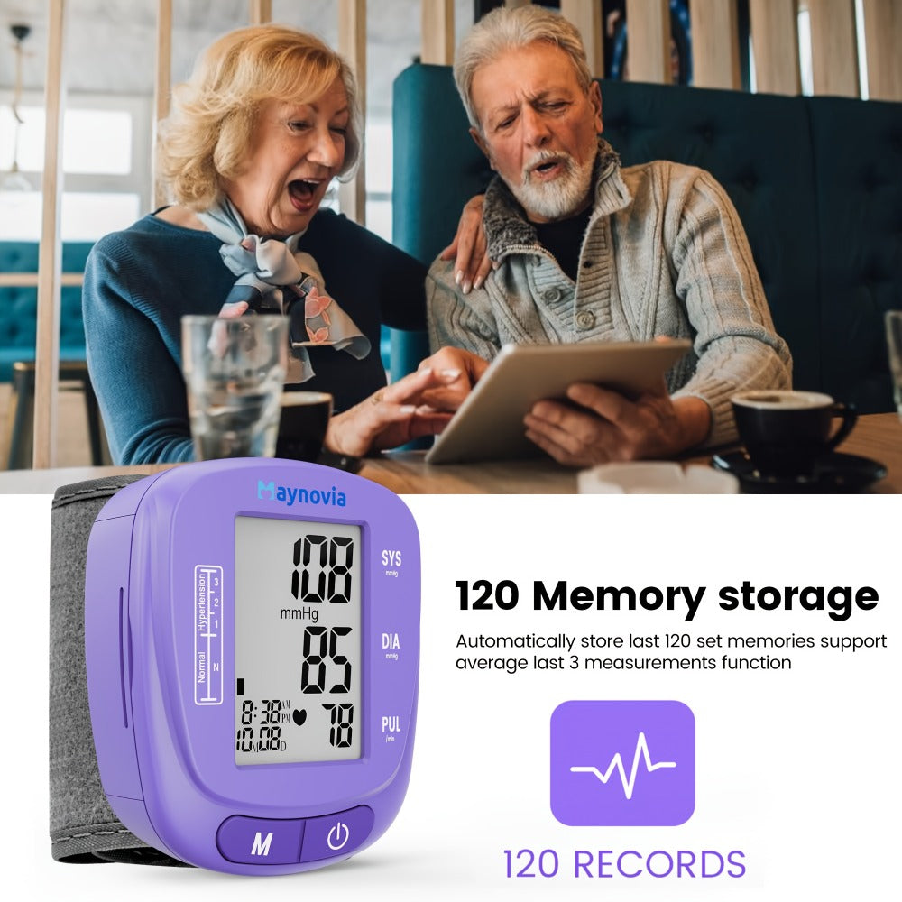 Blood Pressure Monitor Wrist Cuff with Oximeter Fingertip – Digital BP Machine Home Use, 120 Memory, Portable Case & Battery Included, Fully Automatic Hypertension Tracker