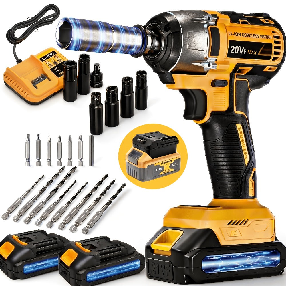 Cordless Impact Wrench 1/2 Inch Brushless – 450N.m 259Ft-lbs High Torque Impact Gun, 3300RPM Variable Speed, 12 Sockets, Fast Charger & Dual Battery Options for Auto Repair & Home Use