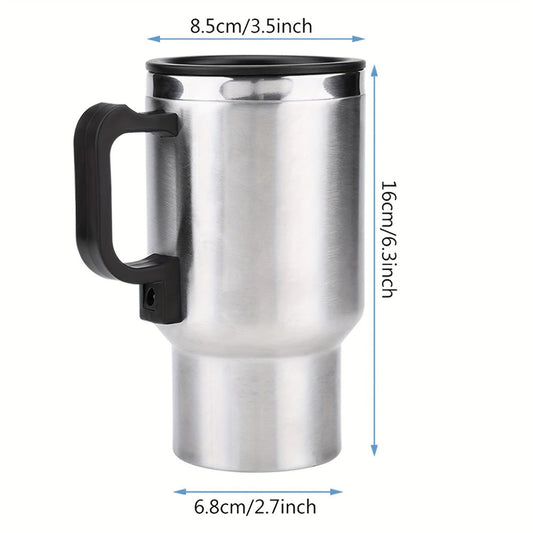 12V Heated Travel Mug, 450 mL Stainless Steel with Car Power Plug