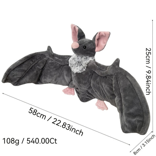 Giant Grey Bat Plush, 23-Inch Wingspan, Spooky Decor