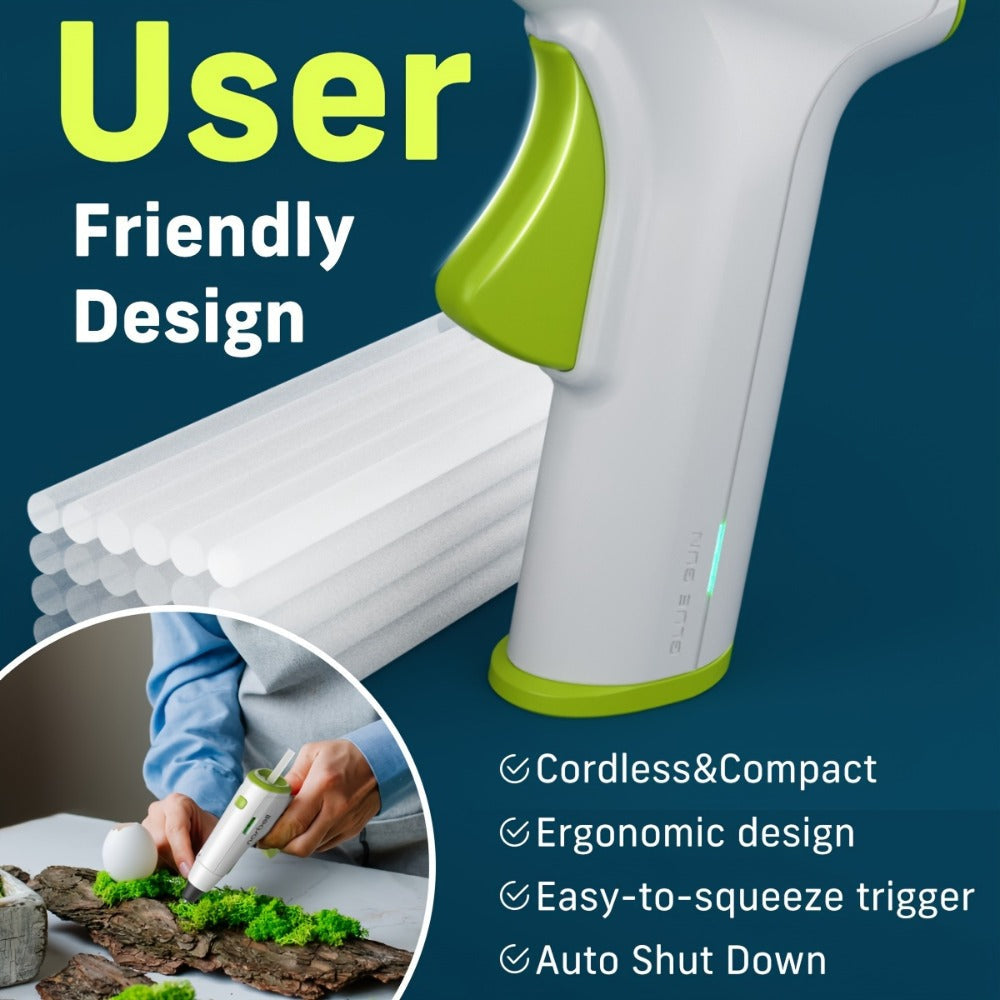 Cordless Hot Glue Gun Fast Heating USB Rechargeable 2000mAh – 12-Second Heat-Up, Anti-Drip Nozzle, Auto Shut-Off, Mini Glue Sticks Included, Portable Wireless Glue Gun for DIY Crafts, Home Repair, Floral & Plush Toy Projects