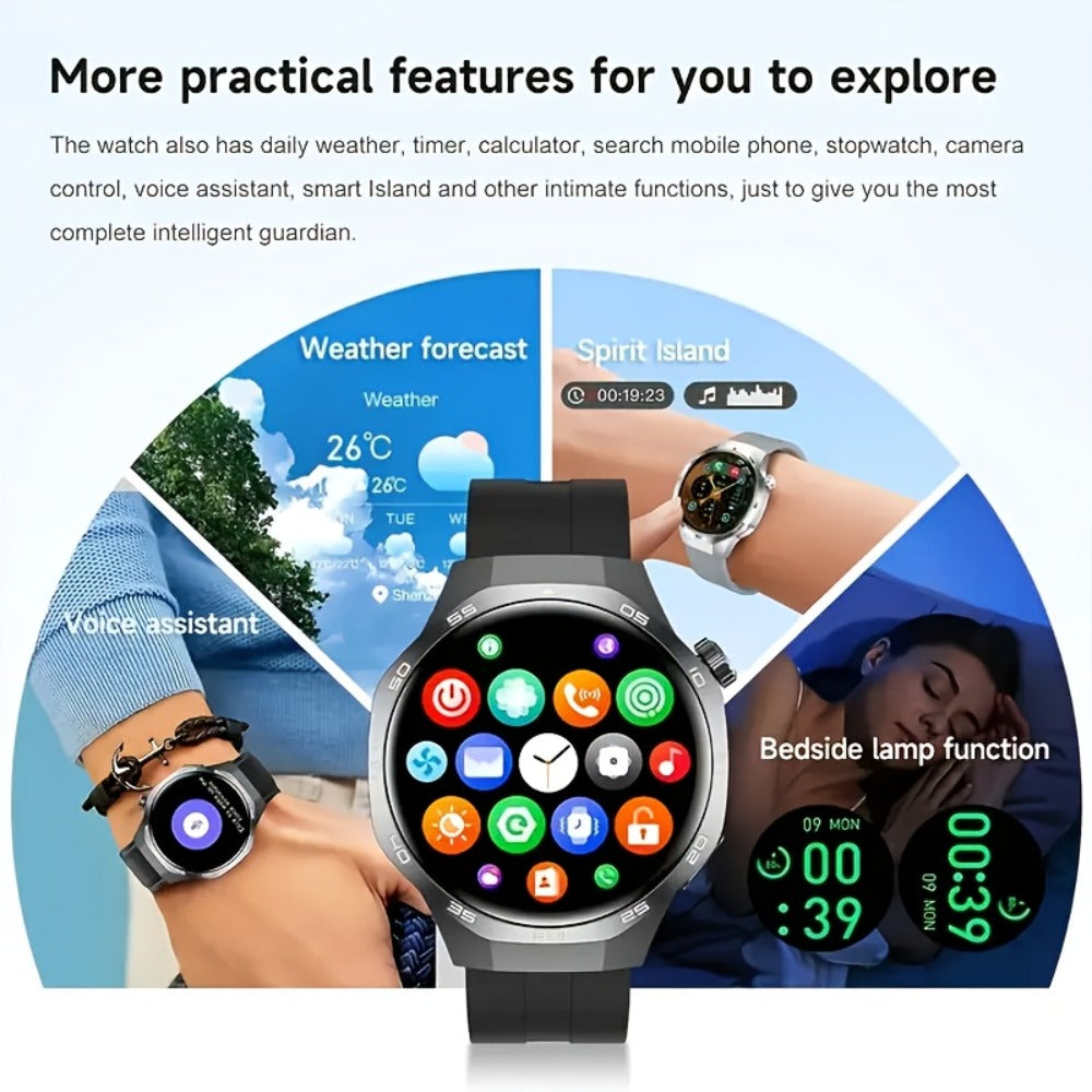 Hexagonal Bezel Smartwatch for Men HD TFT Display 150+ Sports Modes AI Voice Control 100+ Watch Faces Wireless Calling Weather Forecast Activity Tracker Compatible with Android iOS – Black Silver