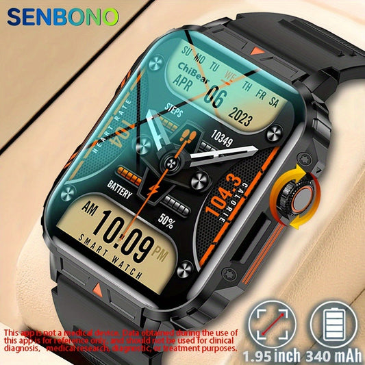 Bluetooth Calling Smartwatch for Men SENBONO L81B 1.95 Inch 340mAh Battery 100+ Sport Modes Step Calorie Distance Tracker Weather Alerts FitCloudPro – Black