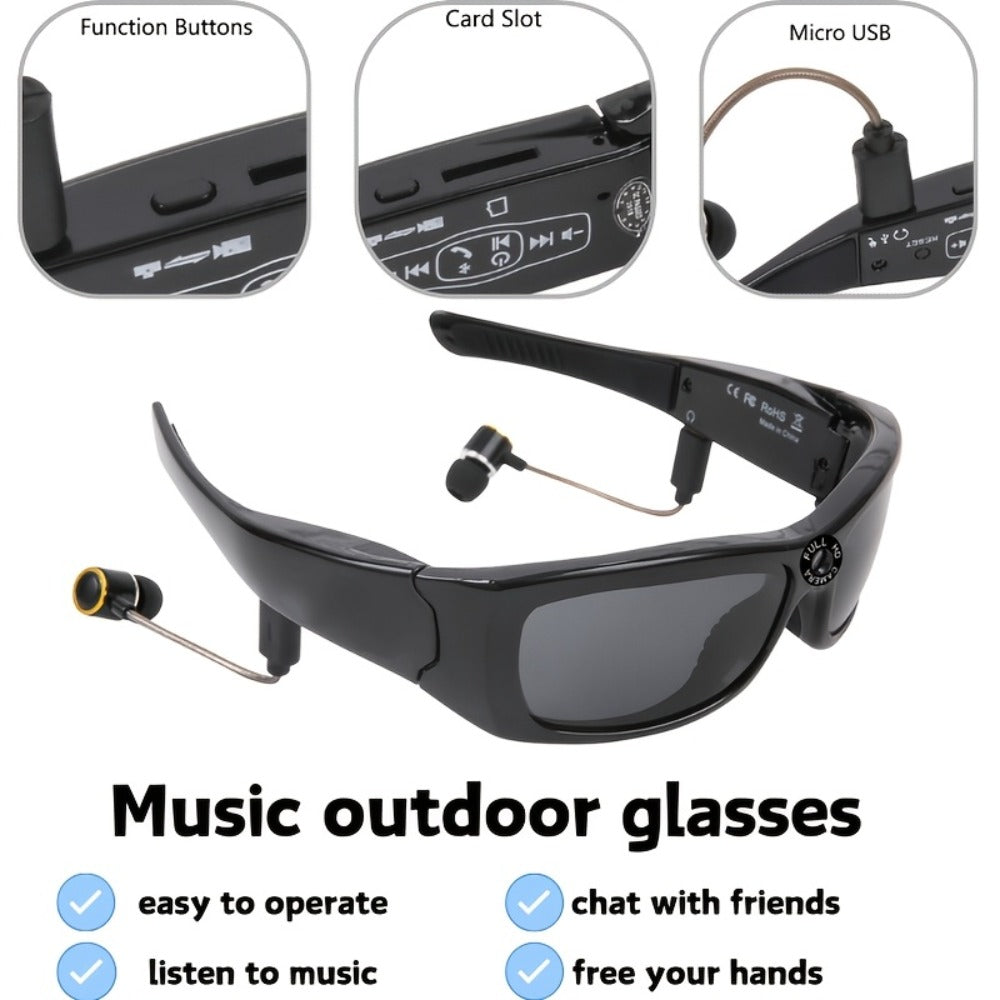 Smart Glasses Camera 1080P HD Video Recording, Built-in 32GB, Music Playback & Phone Call, Wearable Action Camera Sunglasses, 2-Hour Battery, for Travel Vlogging Outdoor Sports, Valentine's Day Gift
