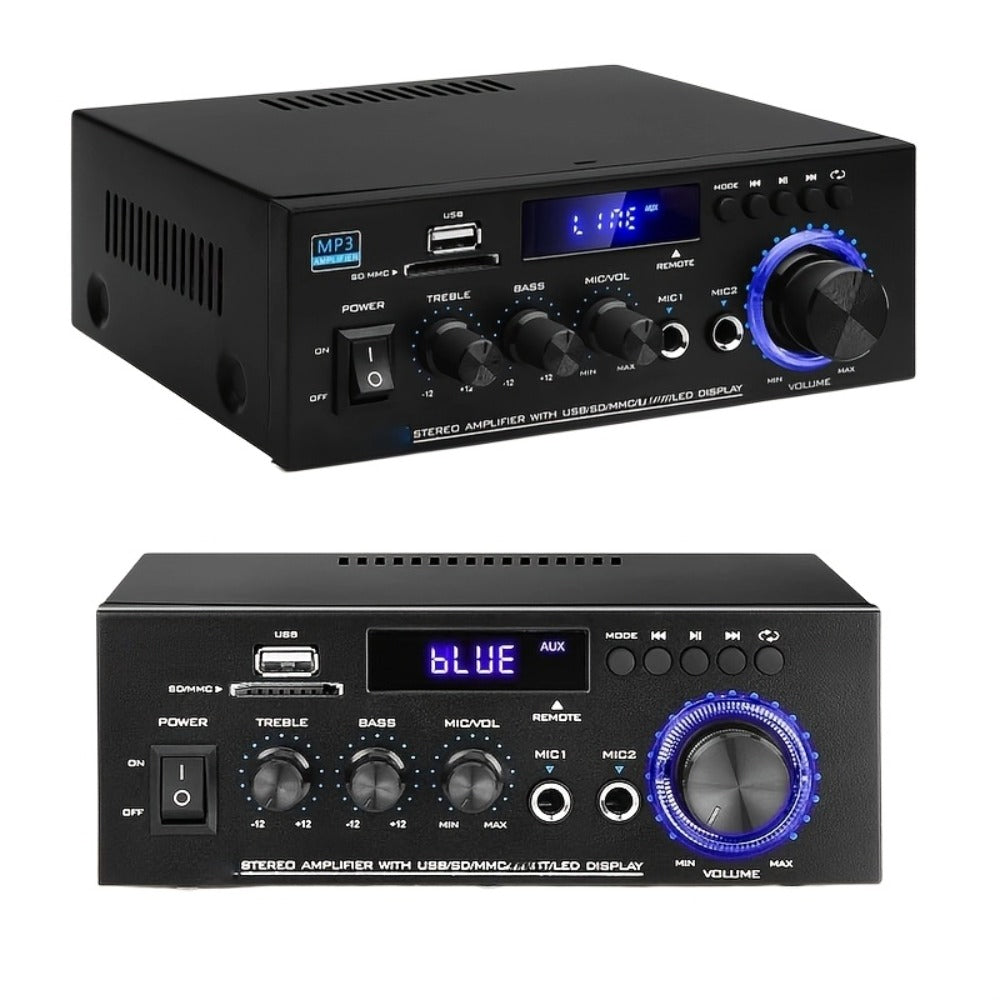 400W Bluetooth 5.0 Stereo Amplifier Receiver AK45, 2-Channel Home Audio Power Amp with Karaoke, FM Radio, USB MMC SD Card, Supports Passive Ceiling Speakers Garage Home Theater Speaker System