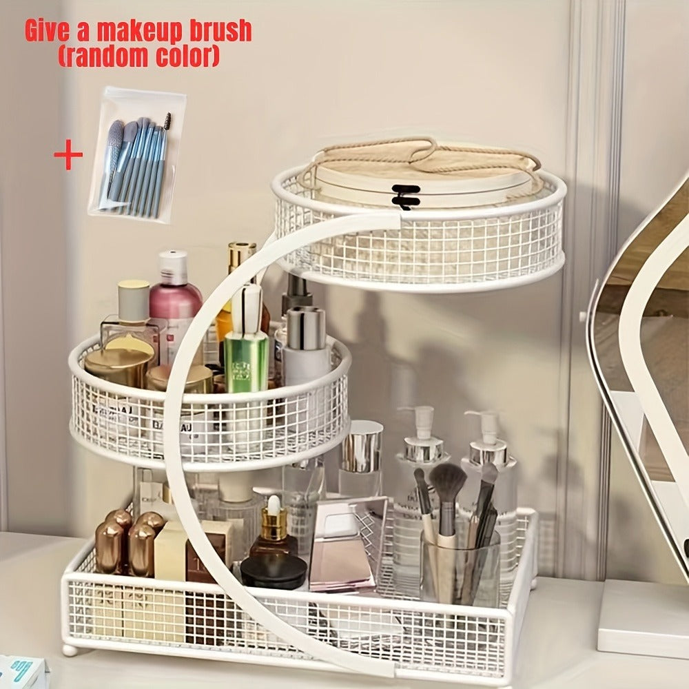 Lightweight Metal Cosmetic Storage Rack with Makeup Brushes Included No-Installation Countertop Organizer for Bathroom Dresser Vanity Skincare Makeup Black White