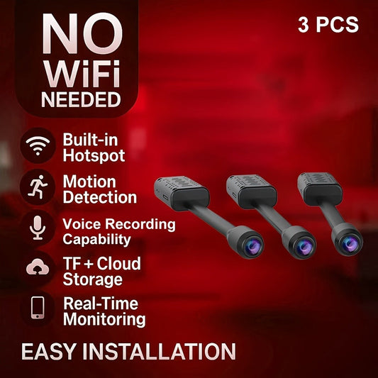 No WiFi Security Camera 3 Pack with Built-In Hotspot – 1080P Motion Detection, Audio Recording, Cloud & SD Card Storage, USB Plug-In Power, Easy Install, Real-Time Close Range Viewing System