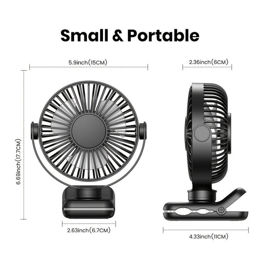 USB Clip-On Desk Fan with Brushless Motor and 360° Adjustable Head, Black or Pink