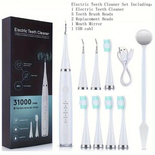 Electric Teeth Cleaner Kit, USB Rechargeable Dental Scaler with 5 Cleaning Modes for Plaque & Tartar