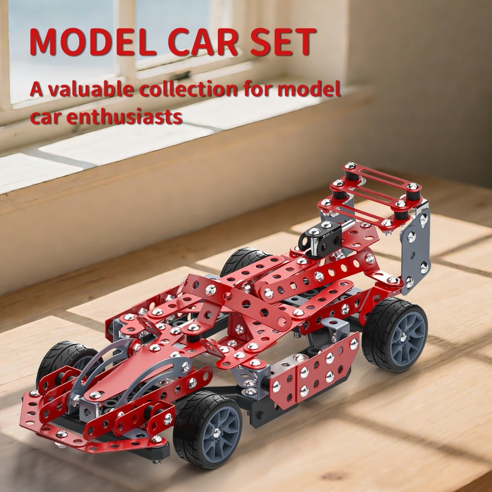 Motorized Model Car Building Kit, 283-287 Pcs with All-Terrain Tires and Openable Hood