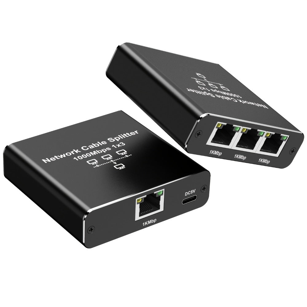 Gigabit Ethernet Splitter 1 to 3 – 1000Mbps PoE Network Splitter, 1 In 3 Out RJ45 Adapter for PC, Laptop, Router, TV, Starlink | Cat5/5e/6/7/8 Compatible, USB Powered, No Config Needed