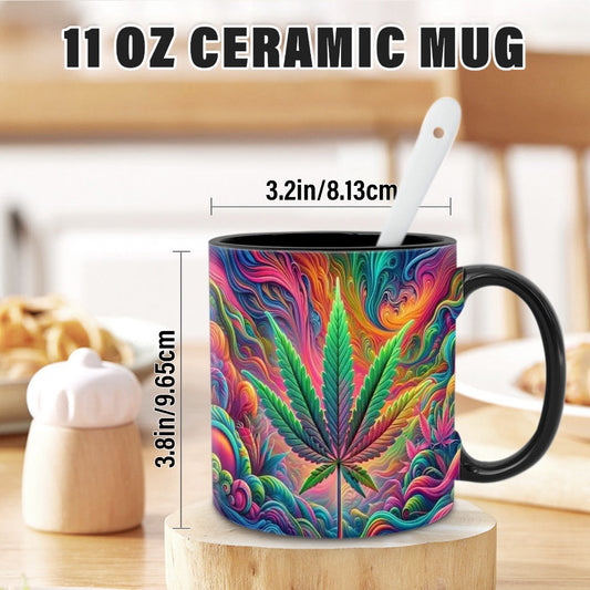Ceramic Coffee Mug with Colorful Psychedelic Print, 11 oz, for Coffee & Tea