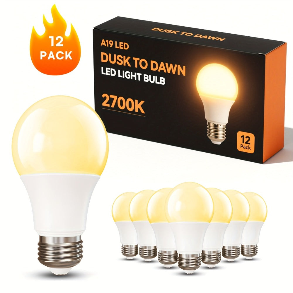 Dusk to Dawn LED Light Bulbs Photocell Sensor Auto On Off - 9W 60W Equivalent E26 Base 5000K Daylight & 2700K Warm White 6 or 12 Pack for Porch Garage Outdoor Security Indoor Lighting